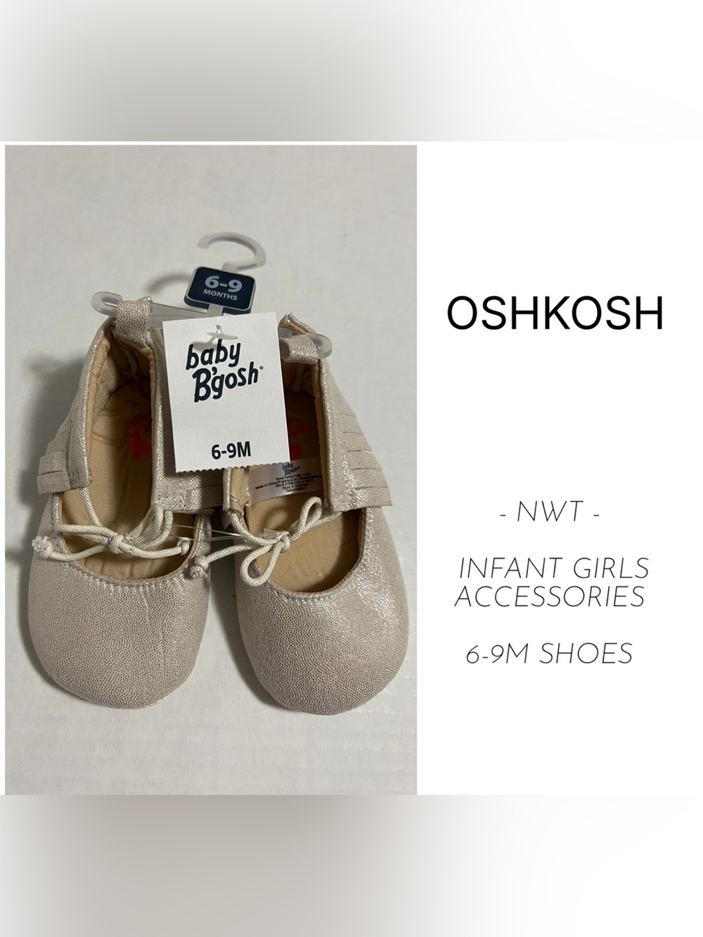 OSHKOSH - 6/9M - NWT - INFANT GIRLS GOLD MOCCASIN BALLET FLATS / SHOES